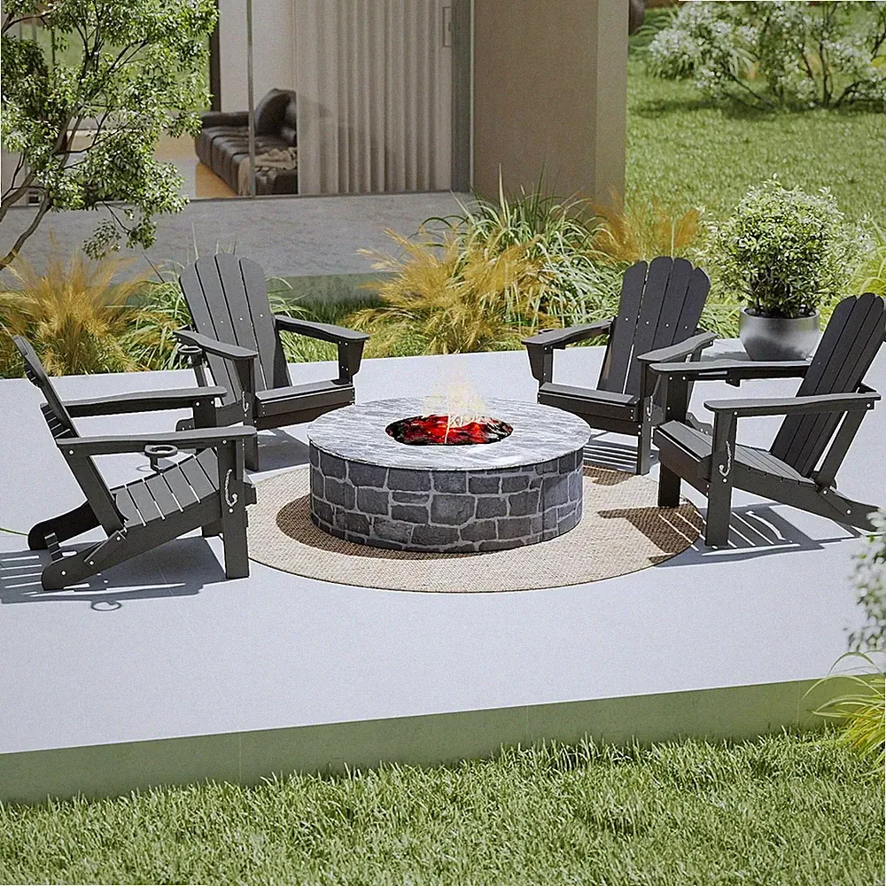 4pcs All-Weather HDPE Folding Adirondack Chair Fire Pit Chair w/Cup Holder,Grey