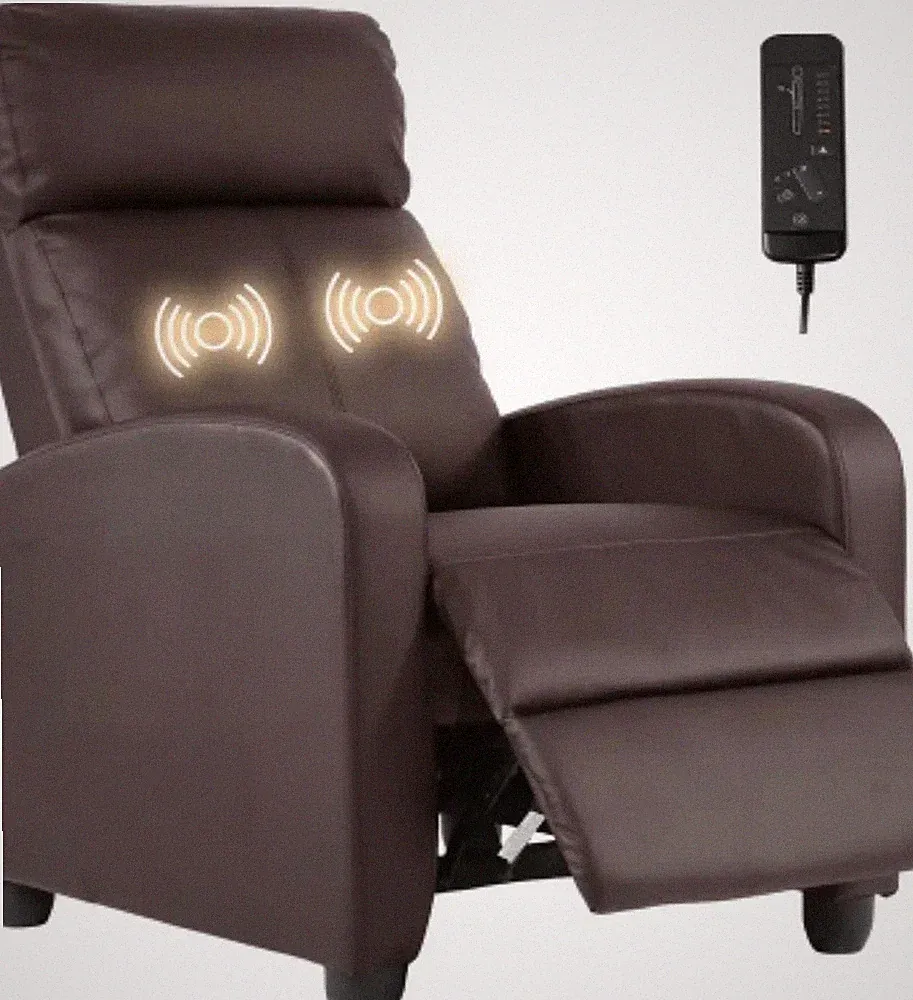 Brown Faux Leather Recliner Chair with Massage Function, Breathable Padded