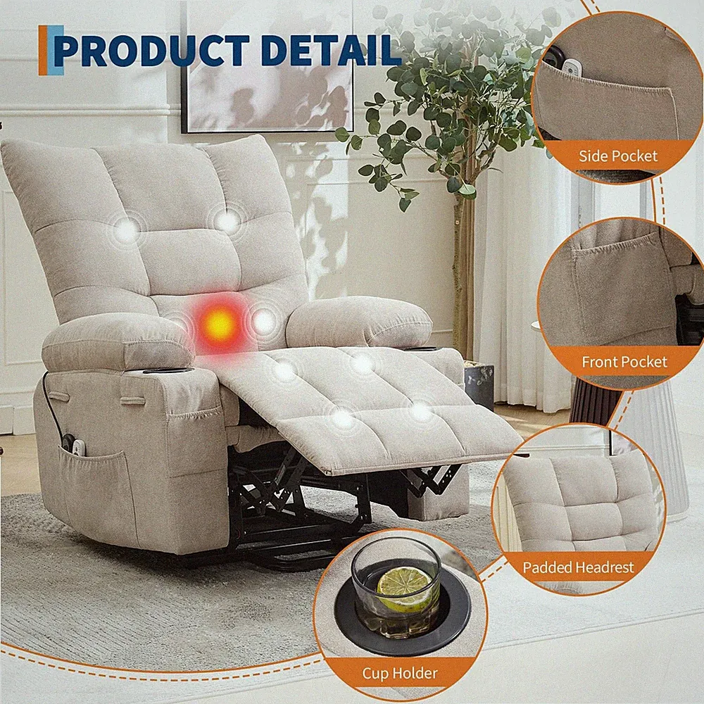 Power Lift Recliner Chair Oversized Electric Massage &Heat Recliner for Elderly