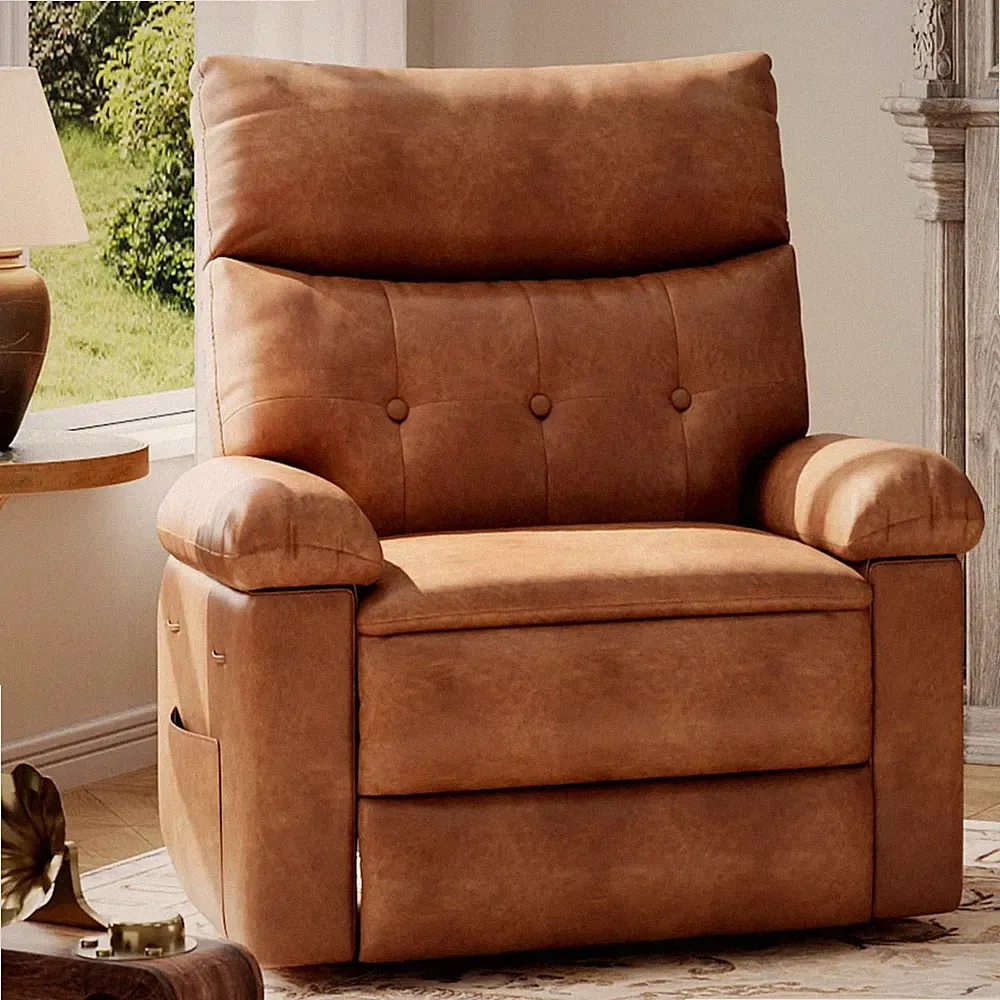 Recliner Chair - PU Leather Manual Recliner for Adults, Lazy Chair with 1.5X Spo