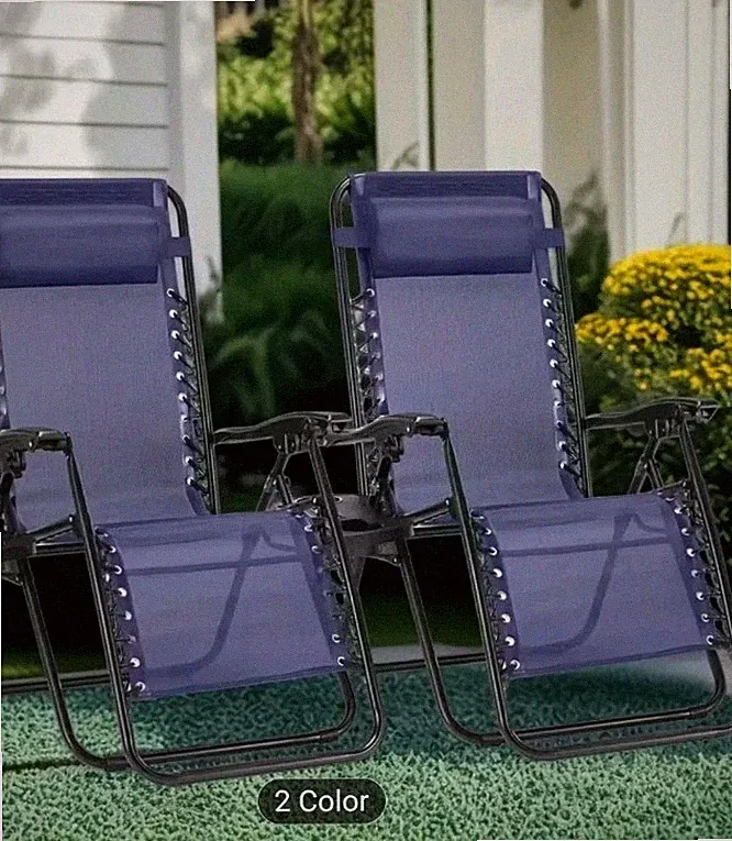 Two Outdoor Zero-Gravity Recliners w/Sturdy Metal Frames, Cushions & Cup Holders
